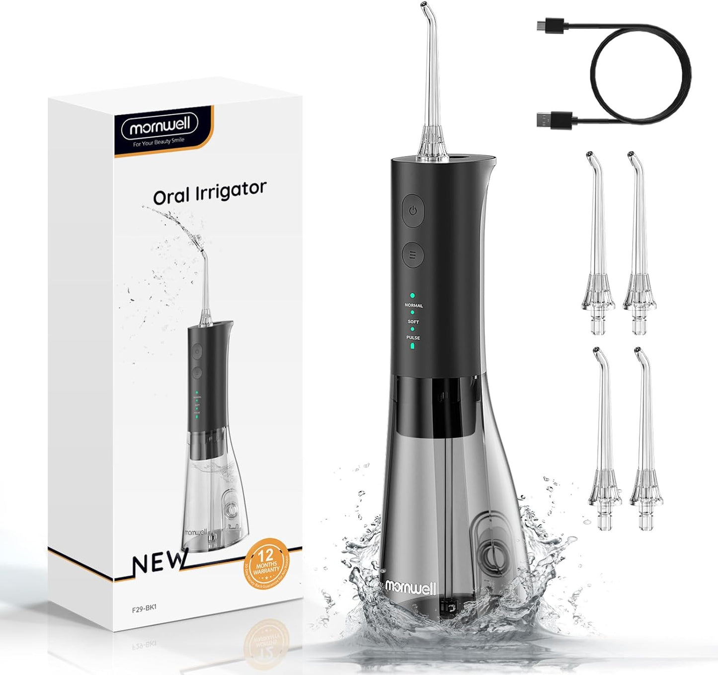 Water Flossers for Teeth, 300ML Cordless Water Flosser, 3S Pressure Crescendo Oral Irrigator, Professional Rechargeable Portable Water Flosser with 4 Tips
