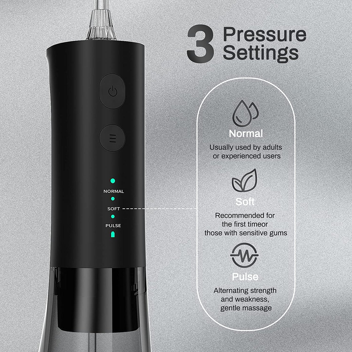 Water Flossers for Teeth, 300ML Cordless Water Flosser, 3S Pressure Crescendo Oral Irrigator, Professional Rechargeable Portable Water Flosser with 4 Tips
