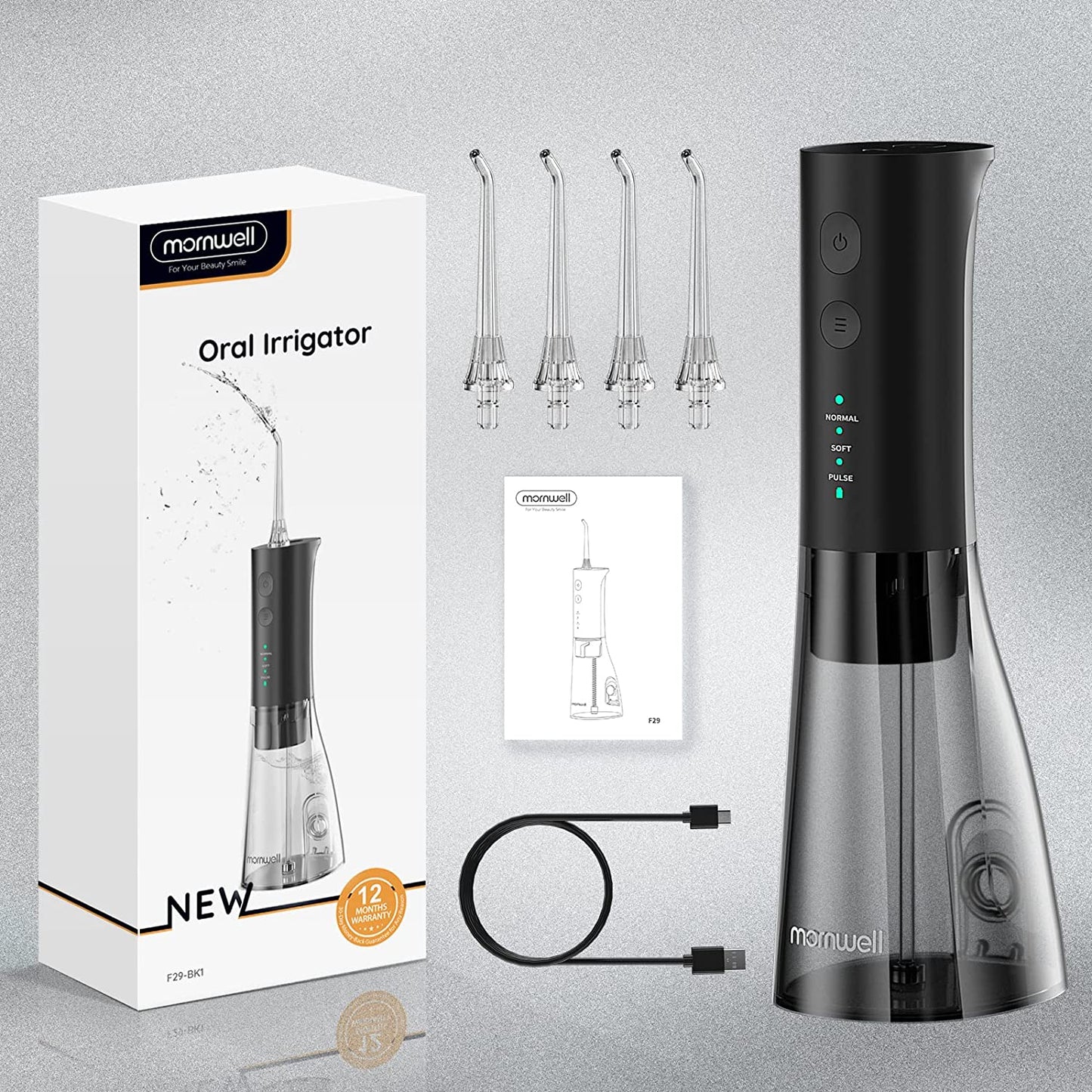 Water Flossers for Teeth, 300ML Cordless Water Flosser, 3S Pressure Crescendo Oral Irrigator, Professional Rechargeable Portable Water Flosser with 4 Tips