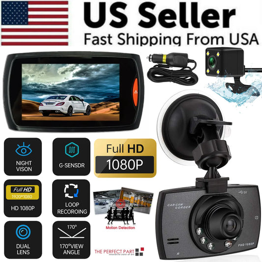 2.7'' Full HD 1080P Dash Cam Car DVR Front & Rear Camera Night Vision G-Sensor