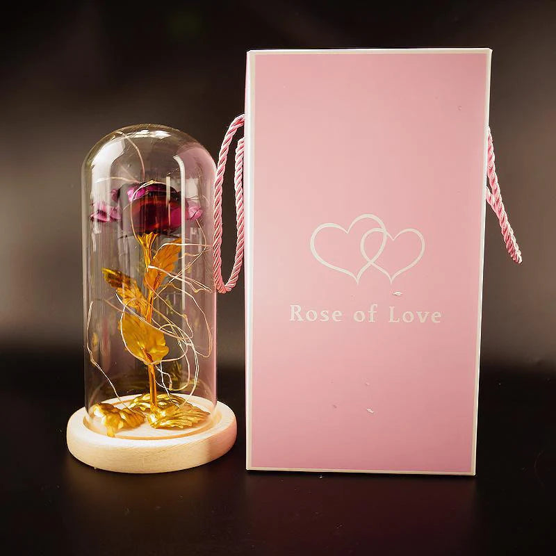 Enchanted Forever Rose Flower in Glass LED Light Christmas Decoration