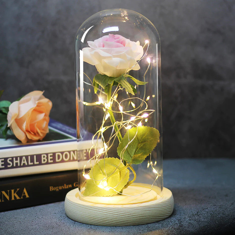 Enchanted Forever Rose Flower in Glass LED Light Christmas Decoration