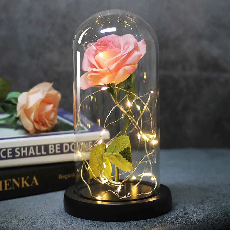 Enchanted Forever Rose Flower in Glass LED Light Christmas Decoration