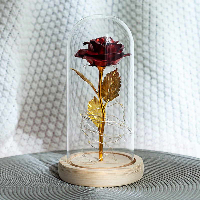 Enchanted Forever Rose Flower in Glass LED Light Christmas Decoration