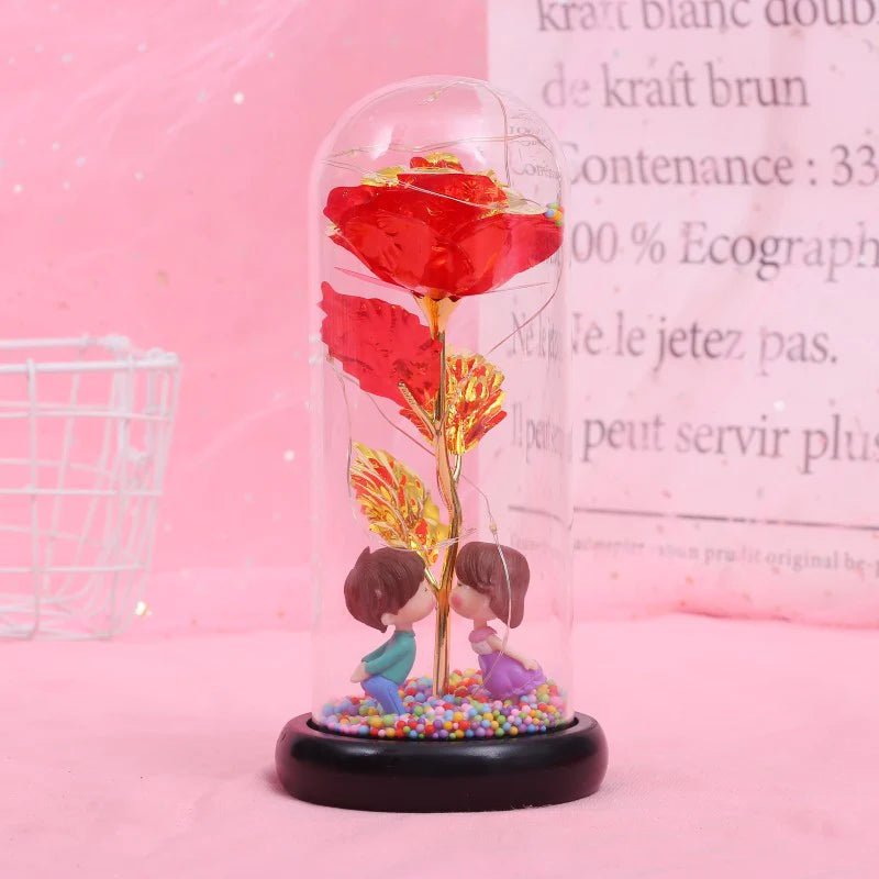 Enchanted Forever Rose Flower in Glass LED Light Christmas Decoration