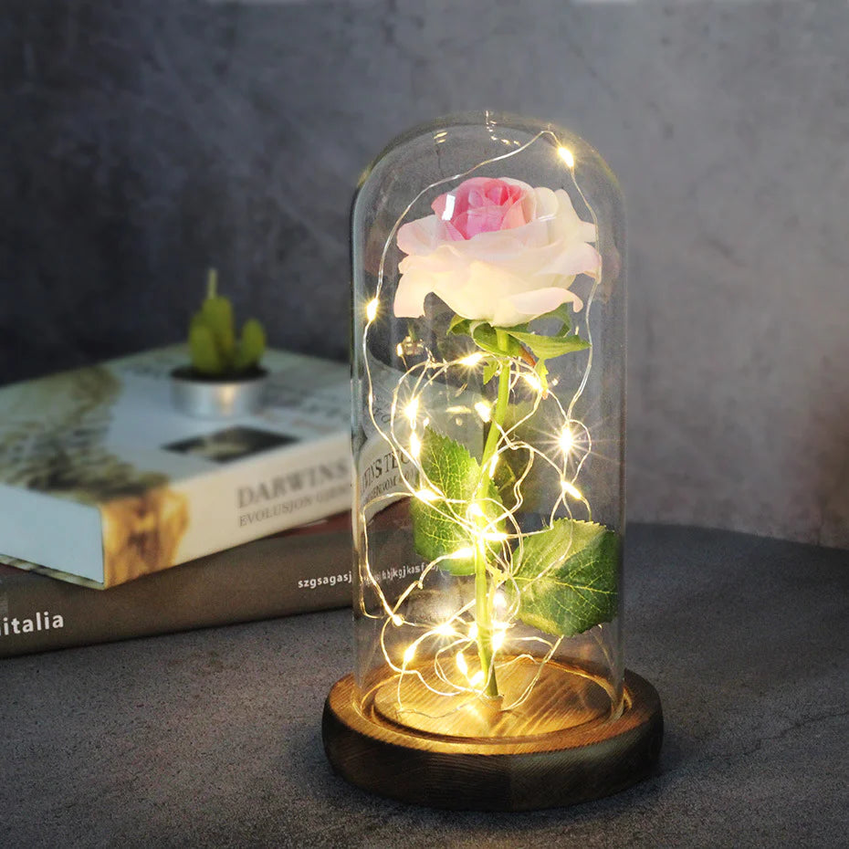 Enchanted Forever Rose Flower in Glass LED Light Christmas Decoration