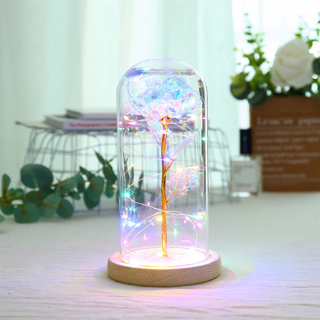 Enchanted Forever Rose Flower in Glass LED Light Christmas Decoration