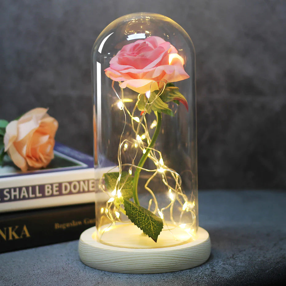 Enchanted Forever Rose Flower in Glass LED Light Christmas Decoration